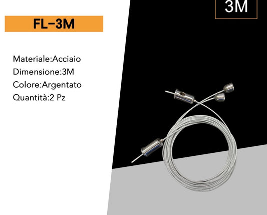 Kit Sospensione per Pannello LED, 5 Set da 2 Fili in Acciaio da 3 Metri, Totale 10 Cavi, Colore Argentato, Accessori per Montaggio a Sospensione di Pannelli LED, FL-3M