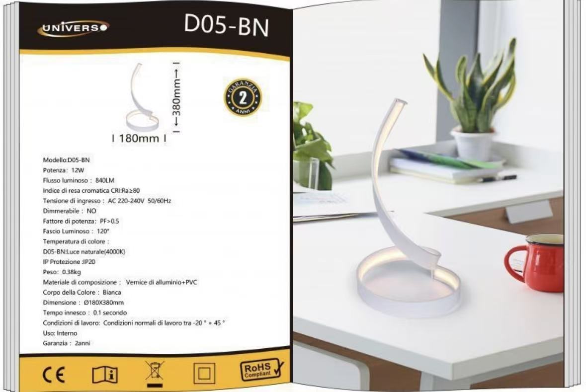 Lampada da Tavolo LED Design Moderno, 12W 840LM, Luce Calda/Naturale/Fredda, Lampada Comodino per Camera da Letto e Soggiorno- D05