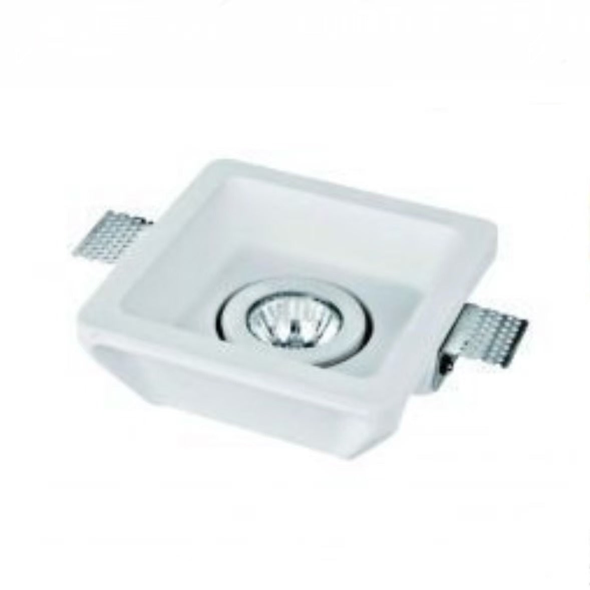 Portafaretto in Gesso da Incasso GU10 – Verniciabile, 155×155 mm, Supporto Faretto Soffitto in Cartongesso, Bianco GS-20