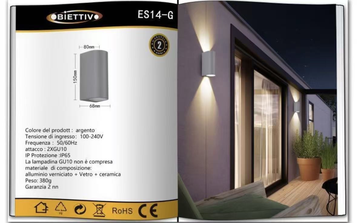 Applique LED da Esterno IP65, Lampada da Parete Moderna Up Down, 2x GU10, Alluminio per Giardino Terrazza Balcone – ES14