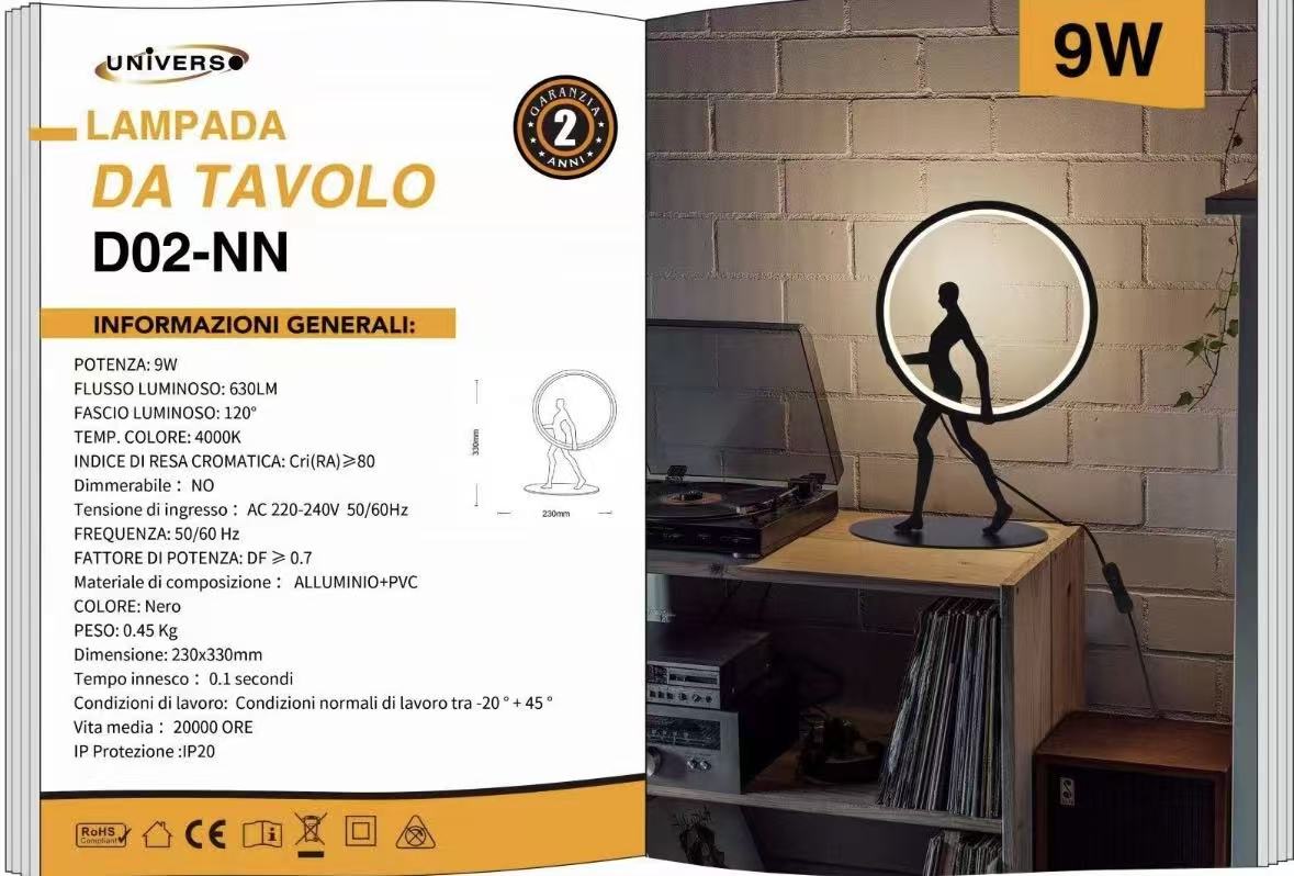 Lampada da Tavolo LED – Design Moderno con Figura, 9W 630LM, Luce Ambiente Decorativa per Soggiorno, Camera, Studio – Nero D02
