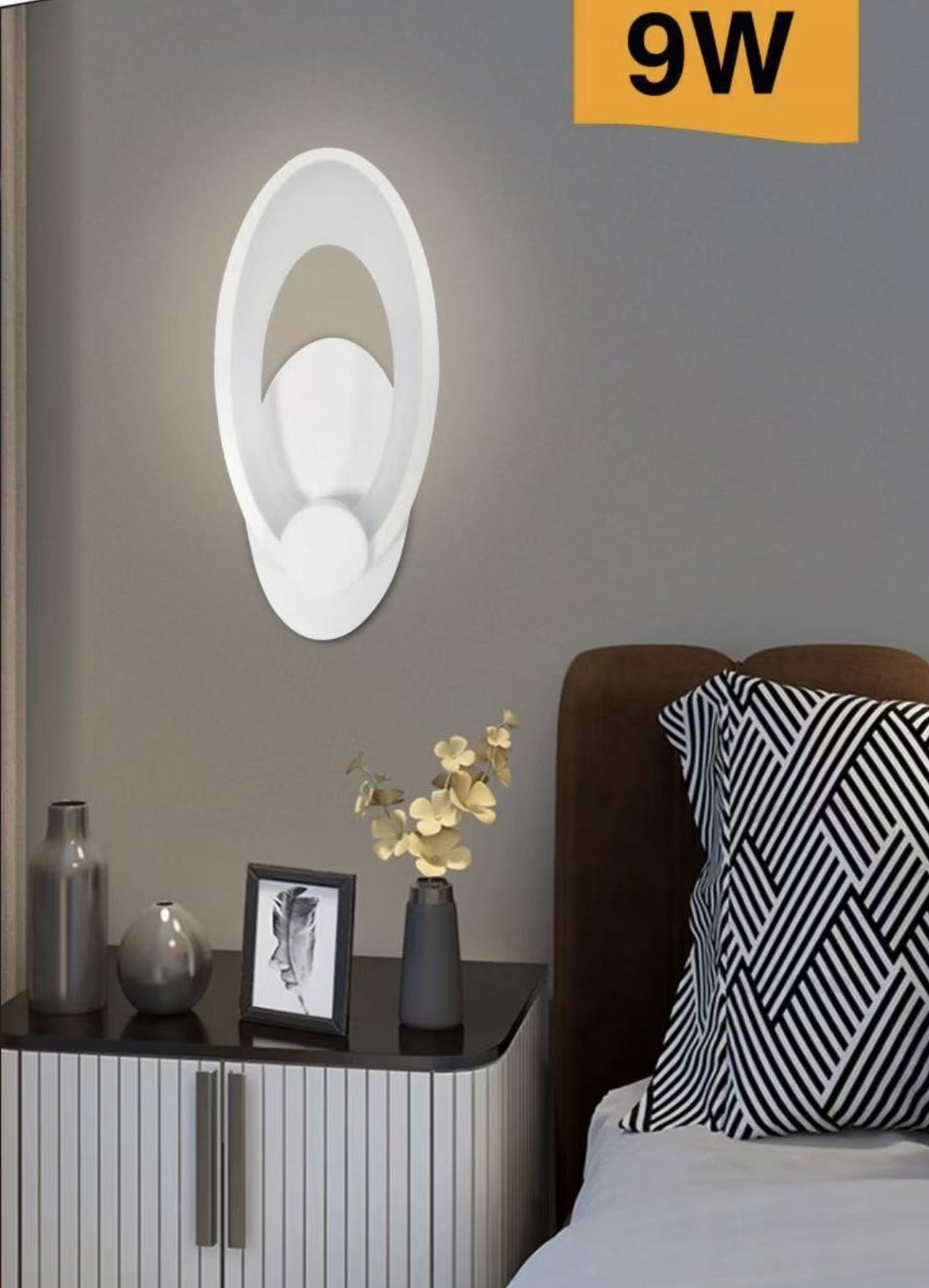 TEKHOME Applique da Parete LED 9W CCT 3000K-6500K Bianca, Lampada da Muro Moderna Dimmerabile, Design Decorativo Interno E25-3C