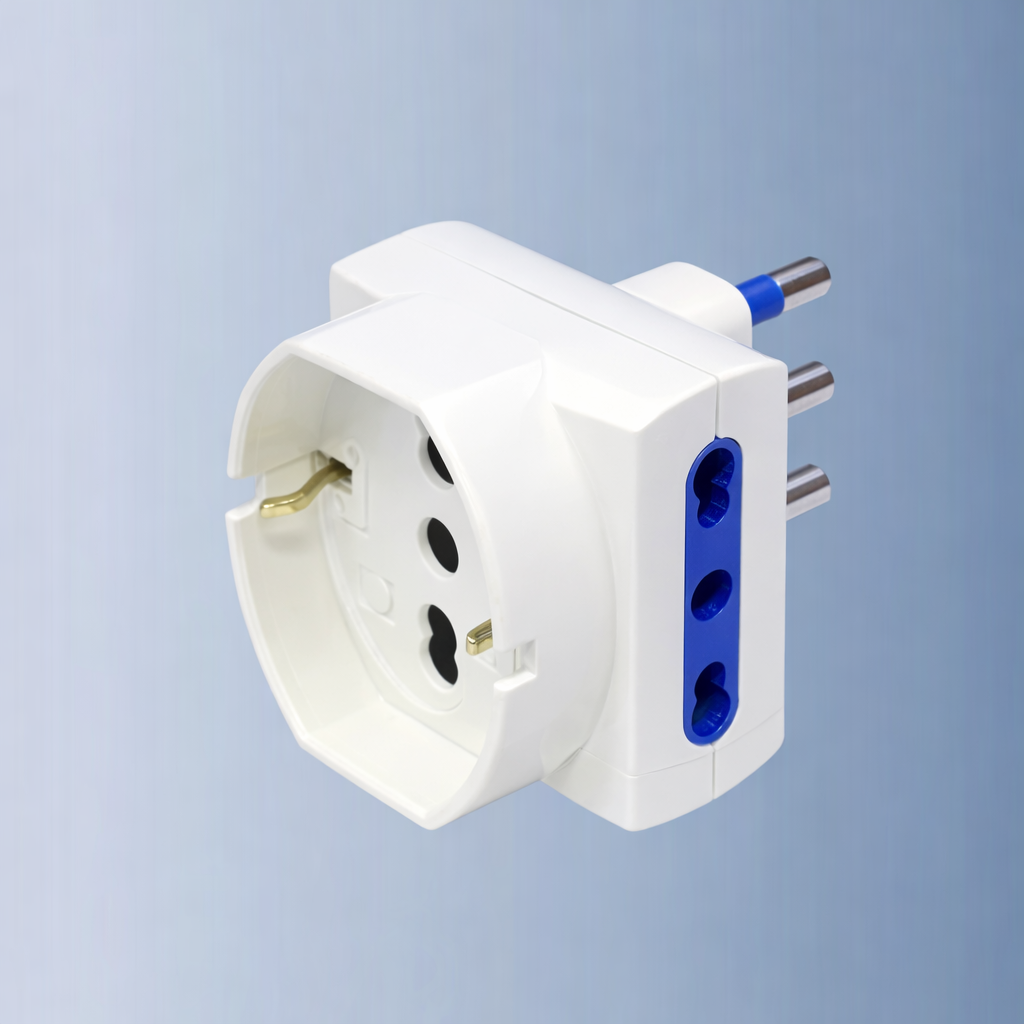 5 Pezzi Adattatore Presa 16A con Spina Schuko, 2 Prese Bipasso 10/16A + Presa Universale, Max 1500W, – Mod. 31250 / 31250N