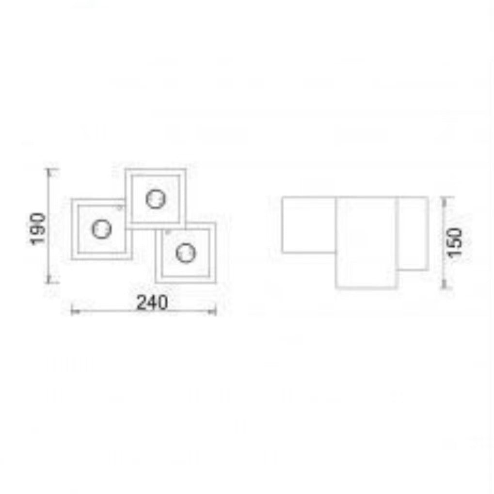 Plafoniera in Gesso da Soffitto a Incasso, 3x GU10, Design Moderno Cubico, Verniciabile, Bianco, per Cartongesso – Lampadine Non Incluse GS-C06-3