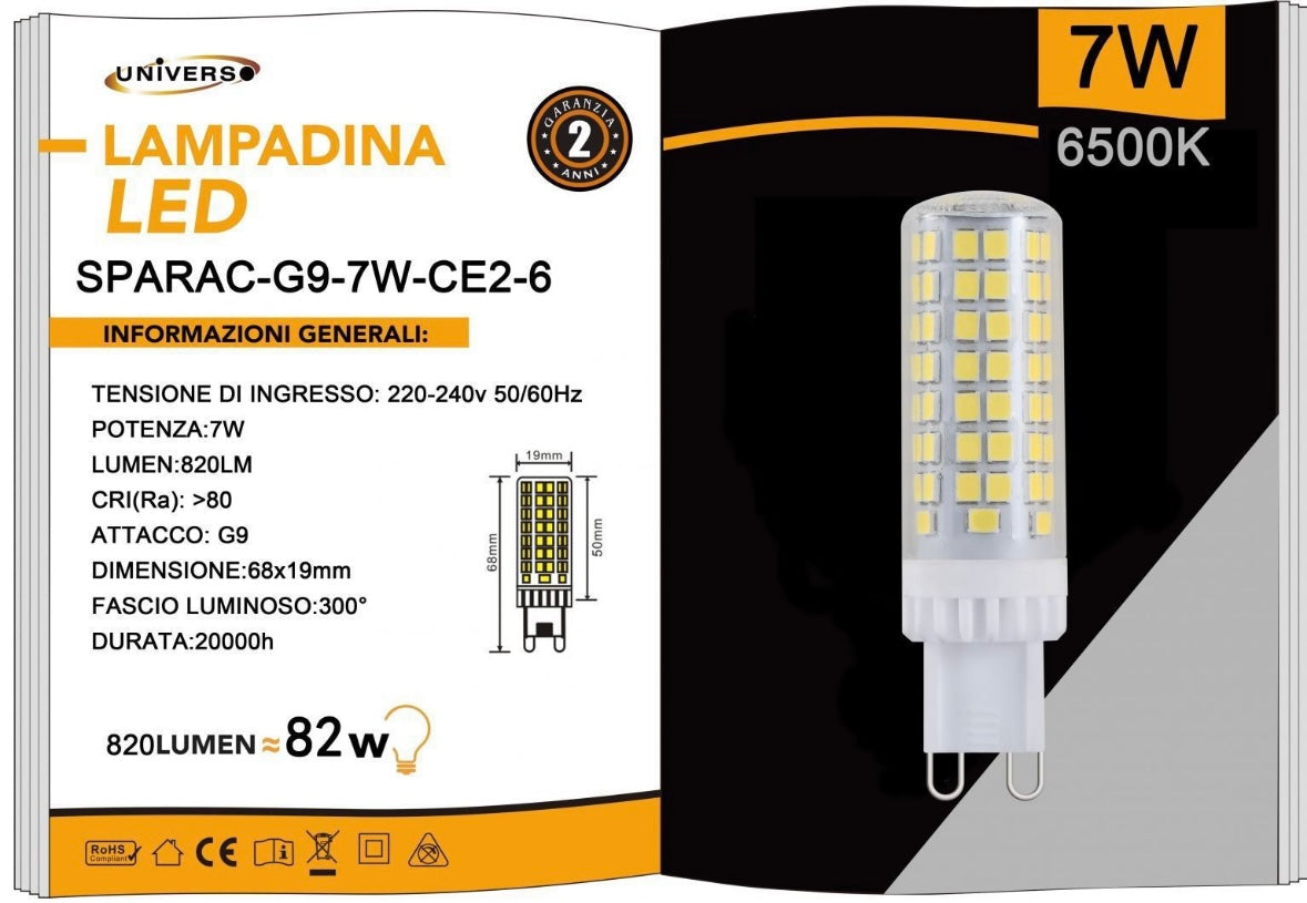 Lampadine LED G9 7W 820LM 10 Pezzi 220-240V SPARAC-G9-7W-CE2
