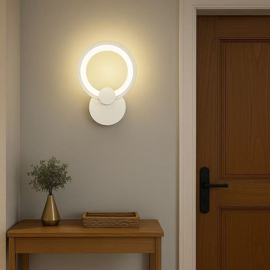 TEKHOME Applique da Parete LED Moderna 9W, Lampada da Parete Bianca Design Rotondo, Luce Calda 3000K / Naturale 4000K / Fredda 6500K, 450LM, per Camera da Letto, Soggiorno e Corridoio E27