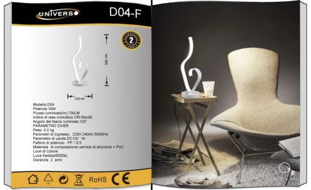 Lampada da Tavolo LED Design Moderno 9W, Luce 3000K/4000K/6500K, DC12V, Lampada Decorativa per Camera da Letto, Soggiorno, Comodino- D04