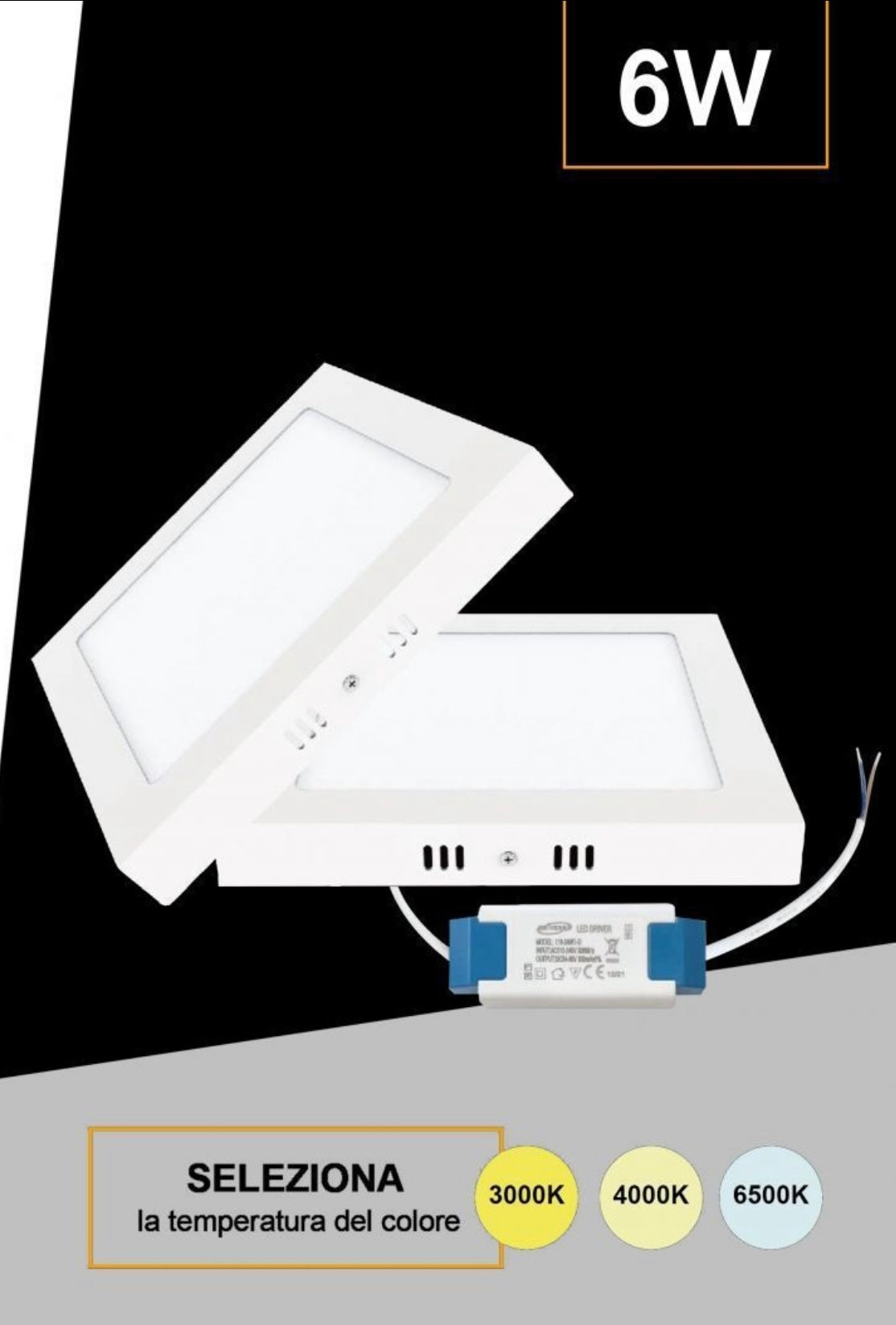 Pannello LED Quadrato da Soffitto 6W 480LM, 3 Temperature Colore Selezionabili 3000K 4000K 6500K, Plafoniera LED 120x120mm, Altezza 35mm, Fascio 120°, CRI≥80, IP20, 1 Pezzo, P-120B-Q3C