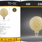 Lampadine LED Decorative E27 G125 Effetto Cristallo, Confezione da 5 Pezzi, 4W 2500K, 350LM, Globo Ø125mm, Vetro Ambrato con Finitura Diamond, Luce Extra Calda, 360°, Modello TD-OC