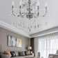 TEKHOME Lampadario Sospeso Design a 6 Luci con Struttura Geometrica e Paralumi in Vetro, Stile Moderno e Minimalista, Attacco E14 40W, per Interni, Diametro 65cm, Argento (Senza Lampadine) A18-A