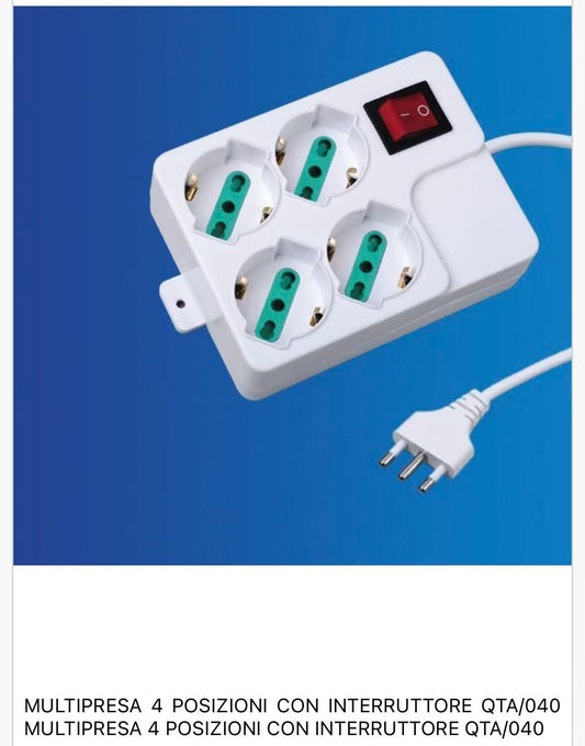 2 Pezzi Multipresa Italiana con Interruttore, 4 Prese Bipasso 10/16A, Spina Tipo L, Bianca, Presa Multipla Salvaspazio per Casa e Ufficio– C-XSL4004P