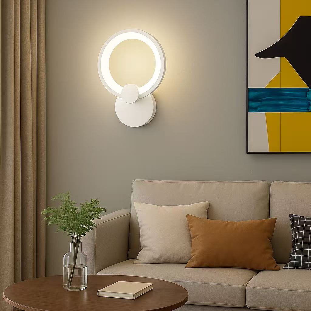 TEKHOME Applique da Parete LED Moderna 9W, Lampada da Parete Bianca Design Rotondo, Luce Calda 3000K / Naturale 4000K / Fredda 6500K, 450LM, per Camera da Letto, Soggiorno e Corridoio E27