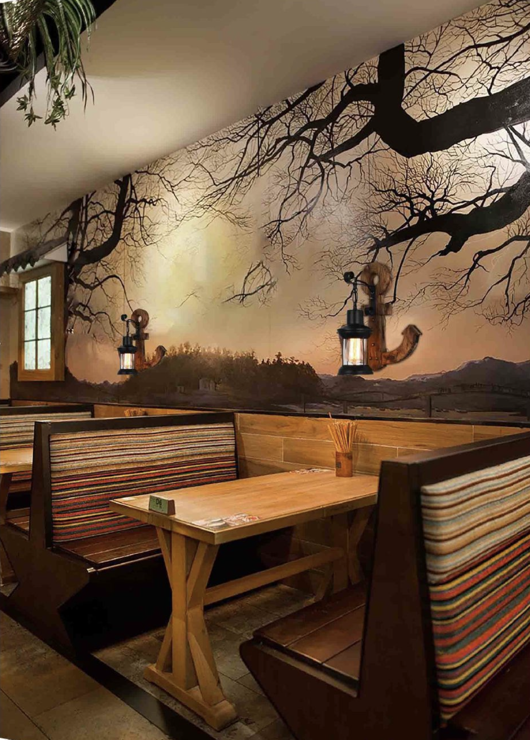 TEKHOME Applique da Muro Vintage in Legno a Forma di Ancora, Portalampada E27, Design Industriale Rustico con Vetro, Lampada da Parete Interni per Ristorante, Soggiorno e Corridoio – Modello E54