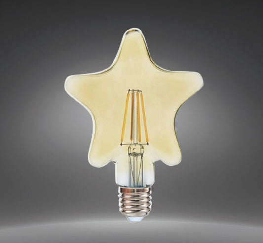 Lampadine LED Decorative E27 a Forma di Stella, Confezione da 5 Pezzi, 4W 2500K, 350LM, Vetro Ambrato, Luce Extra Calda, 360°, Lampadina Design Vintage, Non Dimmerabile, Modello ST-OC