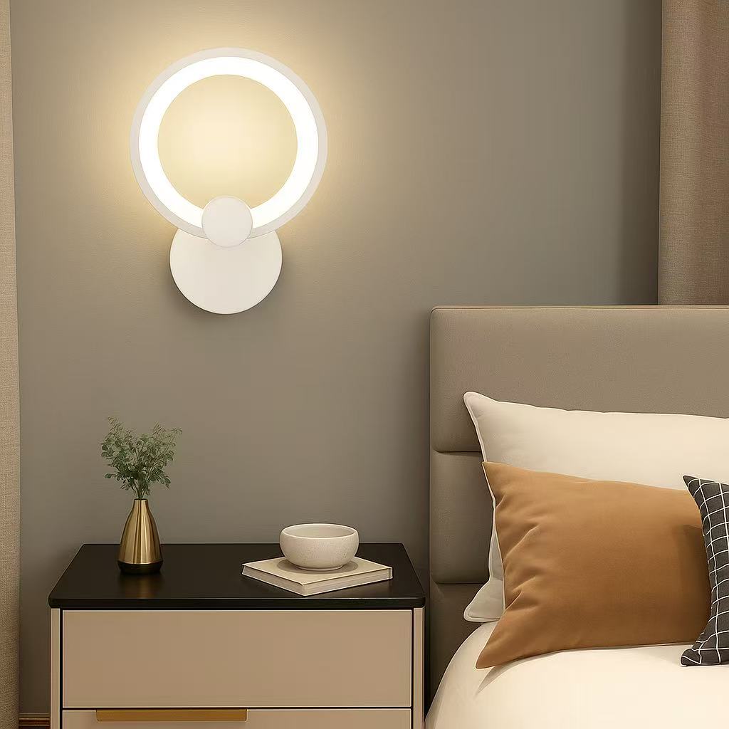 TEKHOME Applique da Parete LED Moderna 9W, Lampada da Parete Bianca Design Rotondo, Luce Calda 3000K / Naturale 4000K / Fredda 6500K, 450LM, per Camera da Letto, Soggiorno e Corridoio E27