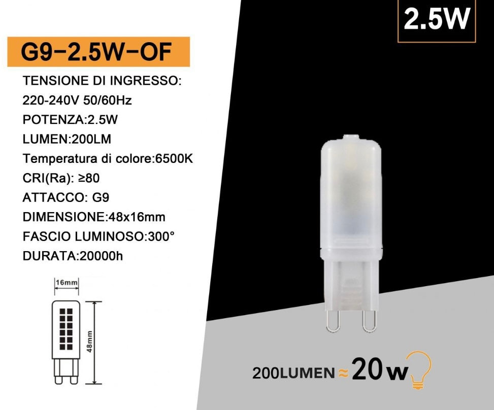 Lampadine LED G9 2.5W 200LM 10 Pezzi 220-240V G9-2.5W-O