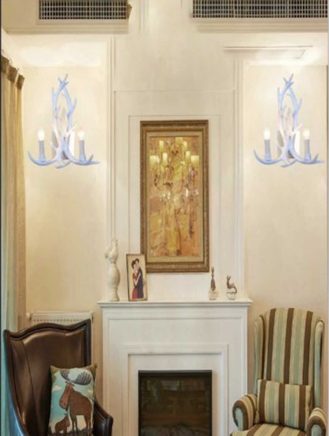 TEKHOME Applique da Parete Artistica a 2 Luci, Stile Ramo Bianco, Attacco E14, Struttura in Resina, Design Decorativo per Camera da Letto, Soggiorno e Corridoio E45-B