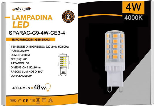 Lampadine LED G9 4W 480LM 10 Pezzi 220-240V SPARAC-G9-4W-CE3