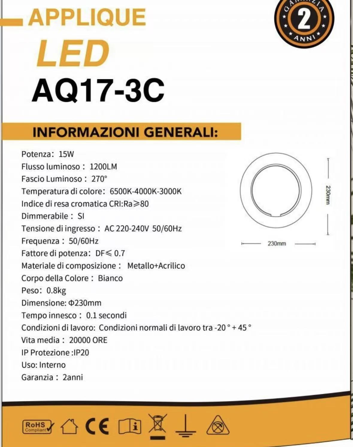 TEKHOME Applique LED da Parete 15W Rotonda Moderna 3 Colori 3000K-6500K Bianca, Lampada da Muro Creativa per Camera da Letto, Soggiorno, Corridoio AQ17-3C