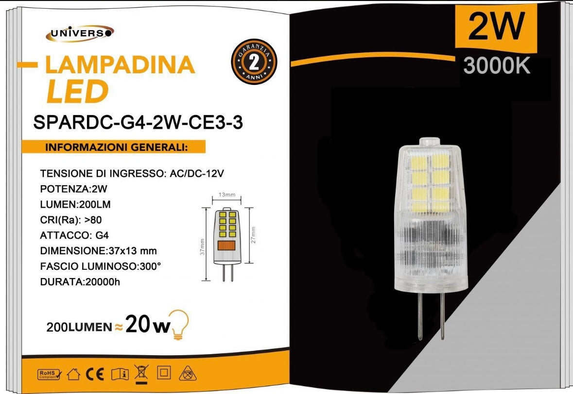 Lampadine LED G4 2W 200LM 12V 10 Pezzi G4-2W-CE3