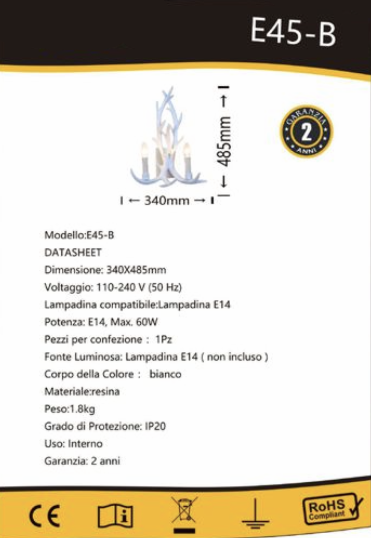 TEKHOME Applique da Parete Artistica a 2 Luci, Stile Ramo Bianco, Attacco E14, Struttura in Resina, Design Decorativo per Camera da Letto, Soggiorno e Corridoio E45-B