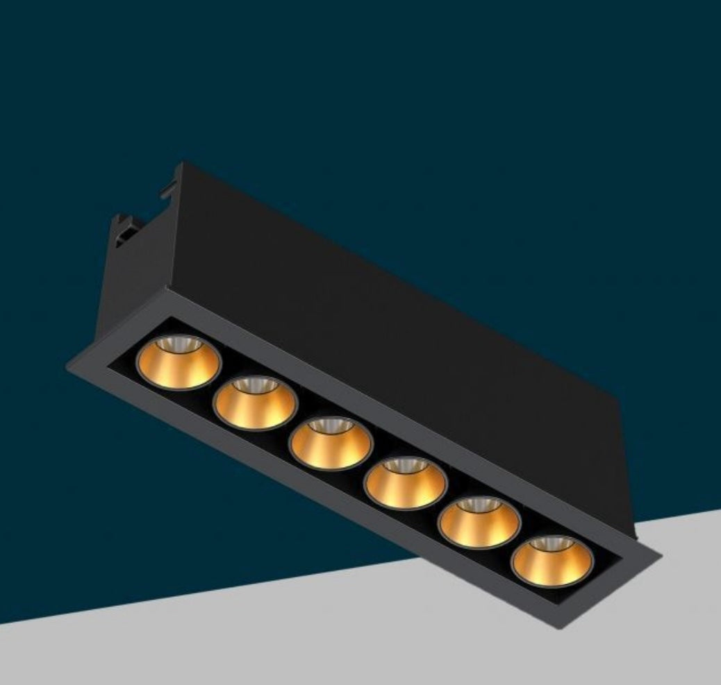 Faretto LED da Incasso Rettangolare 11W, 6 Spot, CRI ≥90, Fascio 24°, Alluminio Nero, Faretti da Incasso per Cartongesso e Controsoffitto, 3000K/4000K/6500K, 1 Pezzo, XTD-6-N