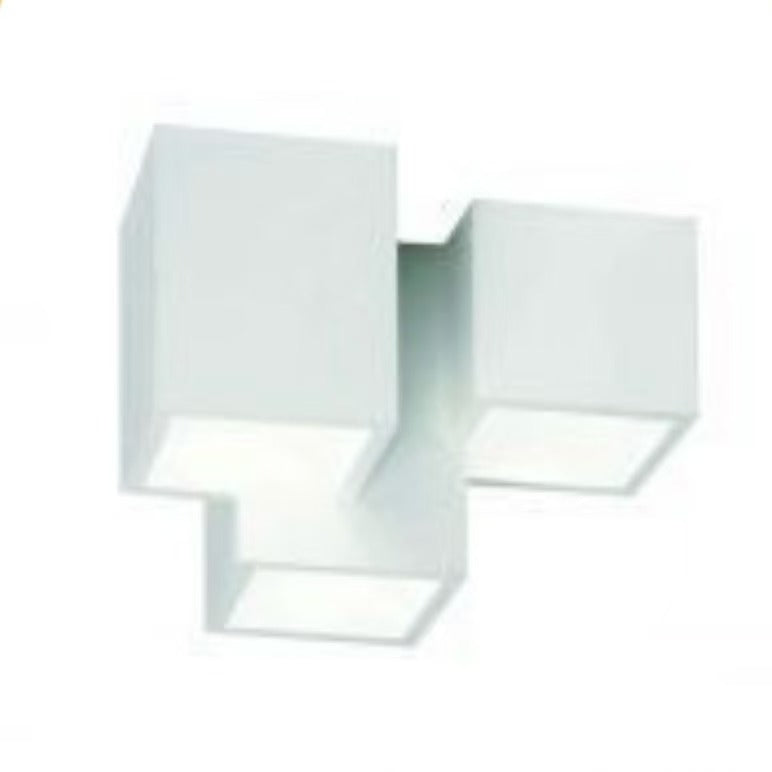 Plafoniera in Gesso da Soffitto a Incasso, 3x GU10, Design Moderno Cubico, Verniciabile, Bianco, per Cartongesso – Lampadine Non Incluse GS-C06-3
