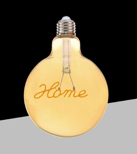 Lampadine LED Decorative E27 G125 Home, Confezione da 5 Pezzi, 4W 2500K, 320LM, Globo XL Ø125mm, Vetro Ambrato, Design con Scritta “Home”, Luce Extra Calda, 360°, Modello G125-HOME