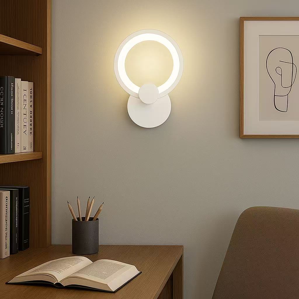 TEKHOME Applique da Parete LED Moderna 9W, Lampada da Parete Bianca Design Rotondo, Luce Calda 3000K / Naturale 4000K / Fredda 6500K, 450LM, per Camera da Letto, Soggiorno e Corridoio E27