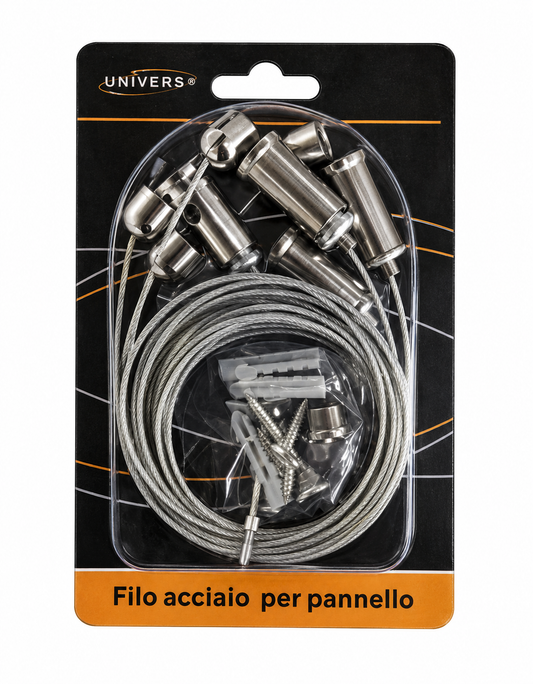 Kit Sospensione per Pannello LED 60x60 cm, 5 Set da 4 Fili in Acciaio 120 cm, Totale 20 Cavi, Accessori per Montaggio a Sospensione Pannelli LED, Viti e Tasselli Inclusi, 5 Pezzi P600-S