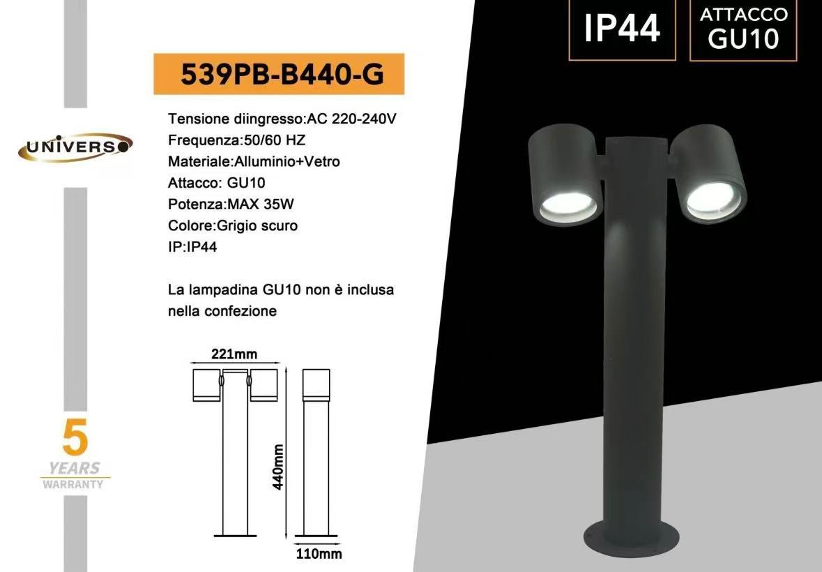 Fai clic per visualizzare la vista completa Risorse per la sicurezza e i prodotti Vuoi riciclare il tuo prodotto GRATUITAMENTE? Lampione da Giardino GU10 IP44 440mm, Palo Luce da Esterno Moderno in Alluminio, Attacco GU10, – Senza Lampadina 539PB-B440