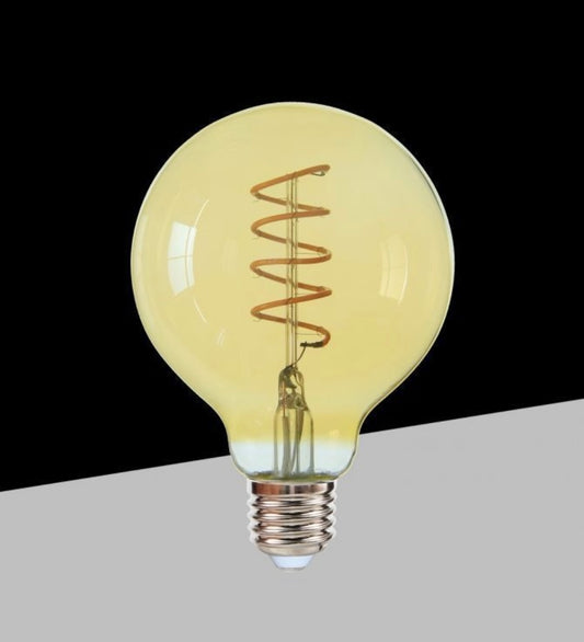 Lampadine LED Decorative E27 G95 Vintage, Confezione da 5 Pezzi, 4W 2500K, 330LM, Globo Ø95mm, Vetro Ambrato con Filamento Spirale, Luce Extra Calda, 360°, Non Dimmerabile, Modello G95-S-OC
