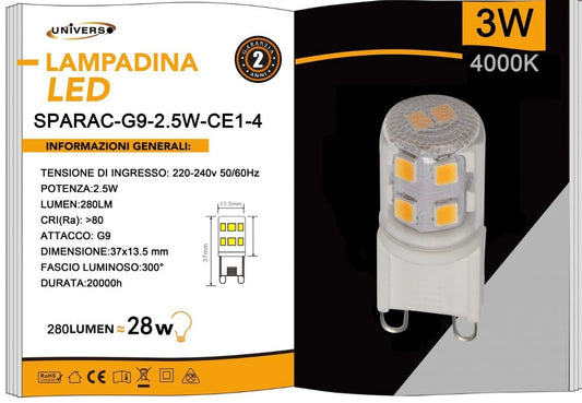 Lampadine LED G9 2.5W 280LM 10 Pezzi 220-240V SPARAC-G9-2.5W-CE1