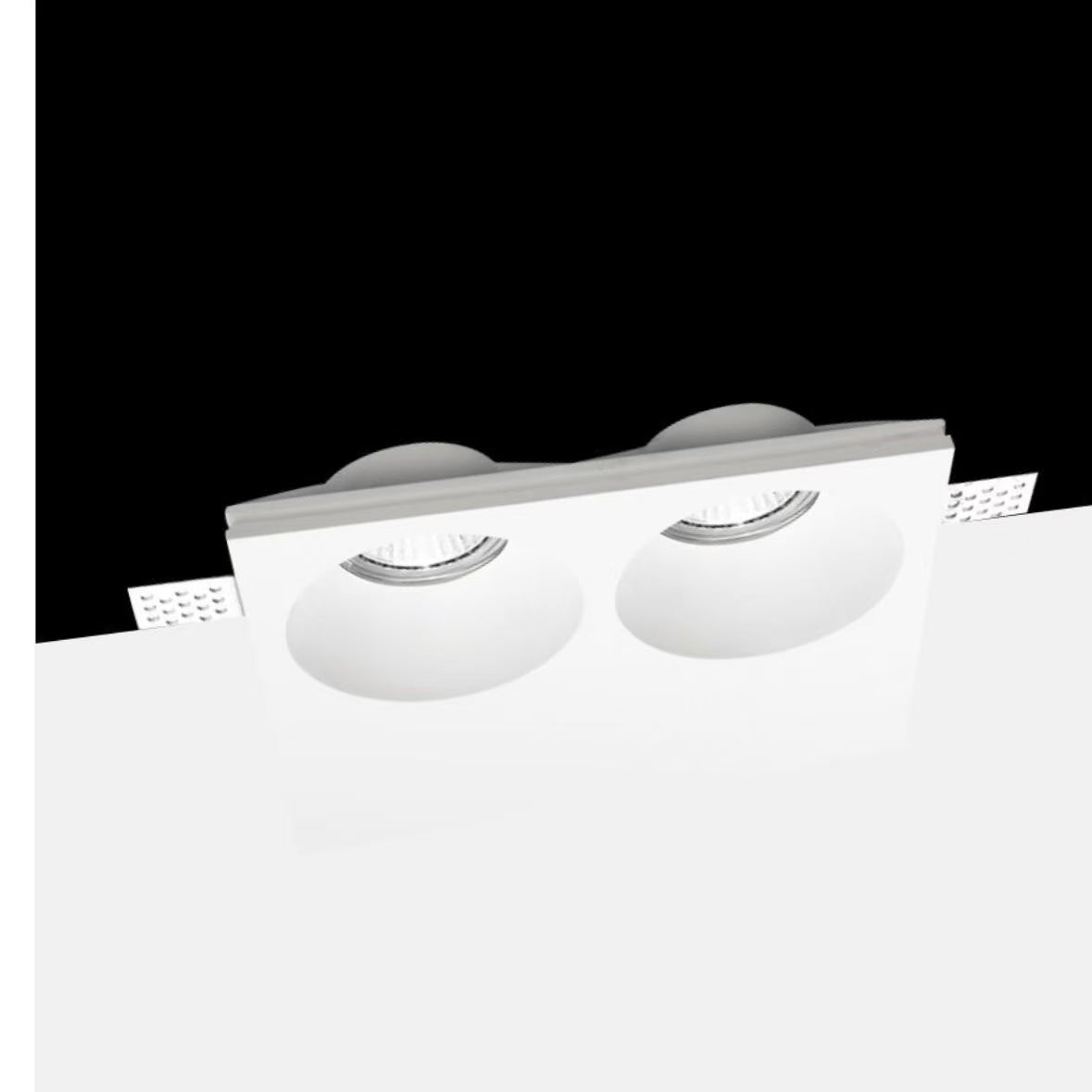 Portafaretto in Gesso da Incasso 2xGU10, Faretto Doppio per Cartongesso Verniciabile, Bianco, Portalampada Incluso (Lampadine Non Incluse) GS-23