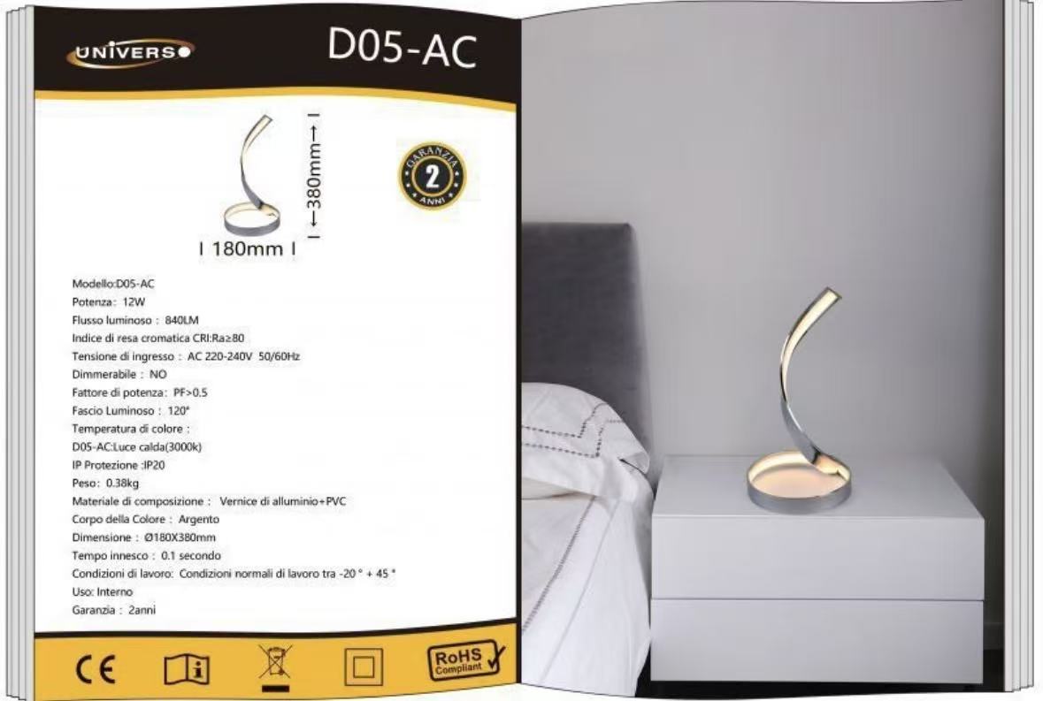 Lampada da Tavolo LED Design Moderno, 12W 840LM, Luce Calda/Naturale/Fredda, Lampada Comodino per Camera da Letto e Soggiorno- D05