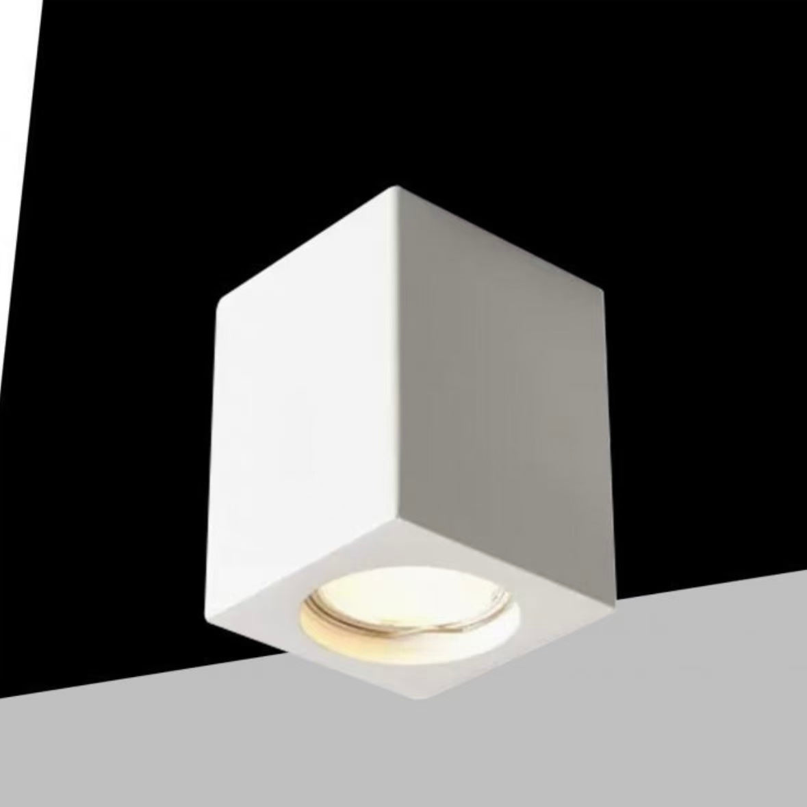 Portafaretto in Gesso da Soffitto GU10, Faretto Quadrato Bianco Verniciabile, Design Moderno, IP20, Senza Lampadina GS-C90-Q
