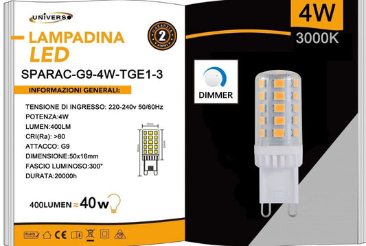 Lampadine LED G9 Dimmerabili 4W 400LM 10 Pezzi 220-240V SPARAC-G9-4W-TGE1