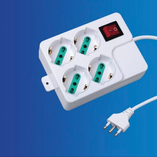2 Pezzi Multipresa Italiana con Interruttore, 4 Prese Bipasso 10/16A, Spina Tipo L, Bianca, Presa Multipla Salvaspazio per Casa e Ufficio– C-XSL4004P