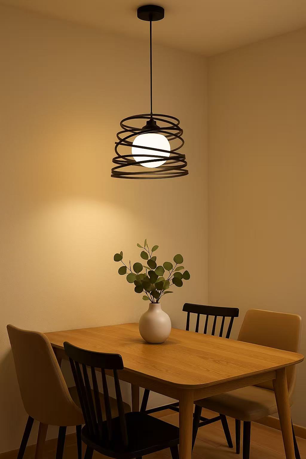 Lampadario a Sospensione E27 Moderno, Lampada a Soffitto Design Industriale in Metallo per Cucina Isola Tavolo da Pranzo, Stile Minimal con Paralume a Spirale, No Lampadina A08