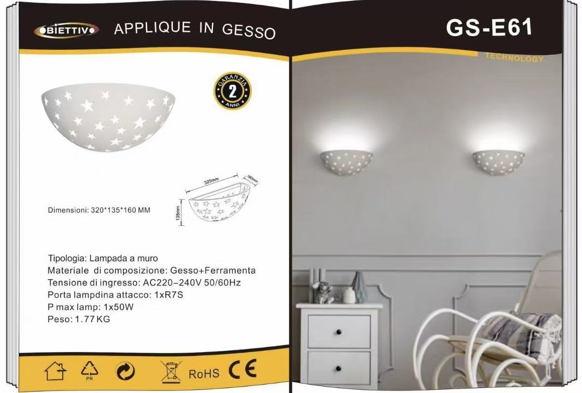 TEKHONE Applique in Gesso da Parete Moderna, Luce Indiretta Decorativa, Verniciabile, Attacco R7S, Bianco per Soggiorno Camera da Letto Corridoio – GS-E61