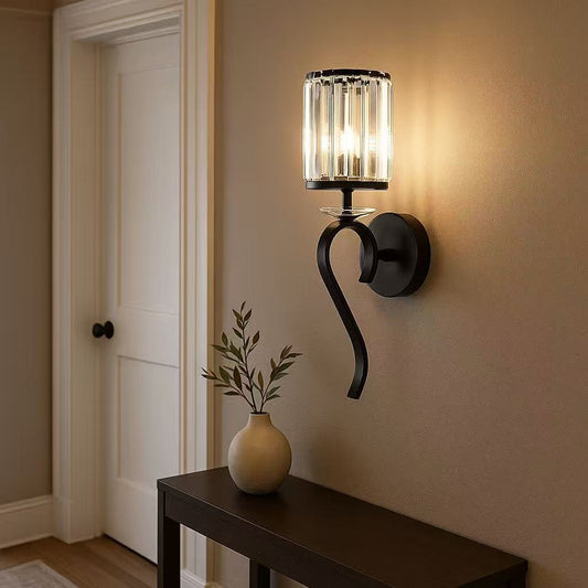 TEKHOME Applique da Parete in Cristallo Nero E36-1, Portalampada E14, Lampada da Muro Classica in Metallo e Vetro per Soggiorno, Camera e Corridoio