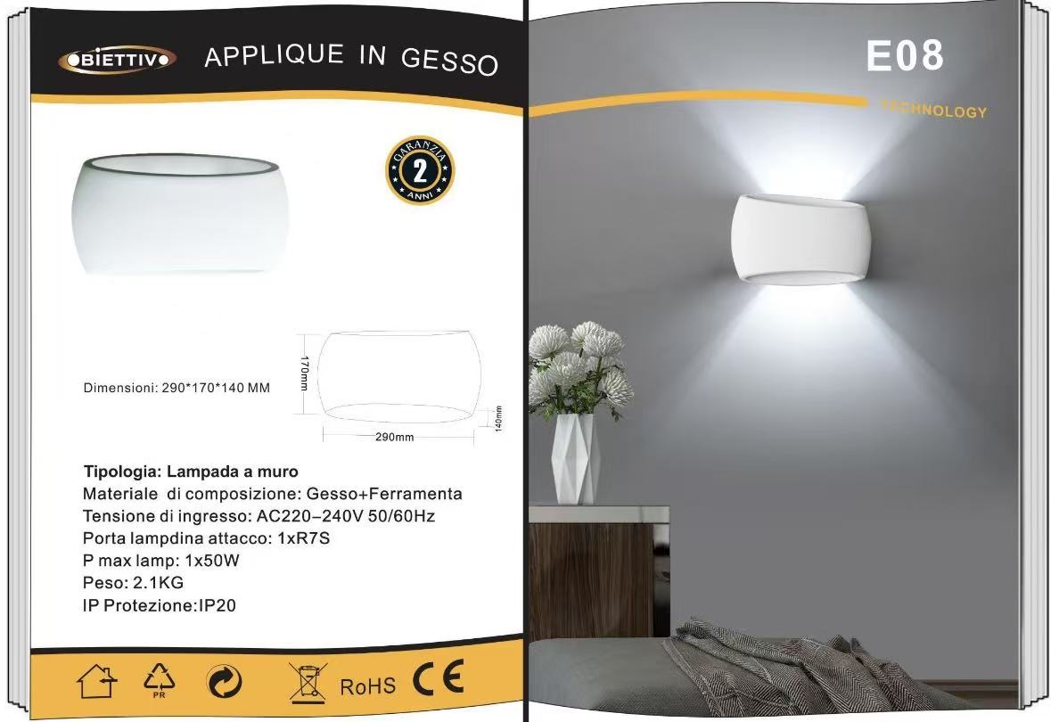 TEKHONE Applique da Parete in Gesso Bianca Design Moderno Luce Up & Down per Interni con Attacco R7S – GS-E08