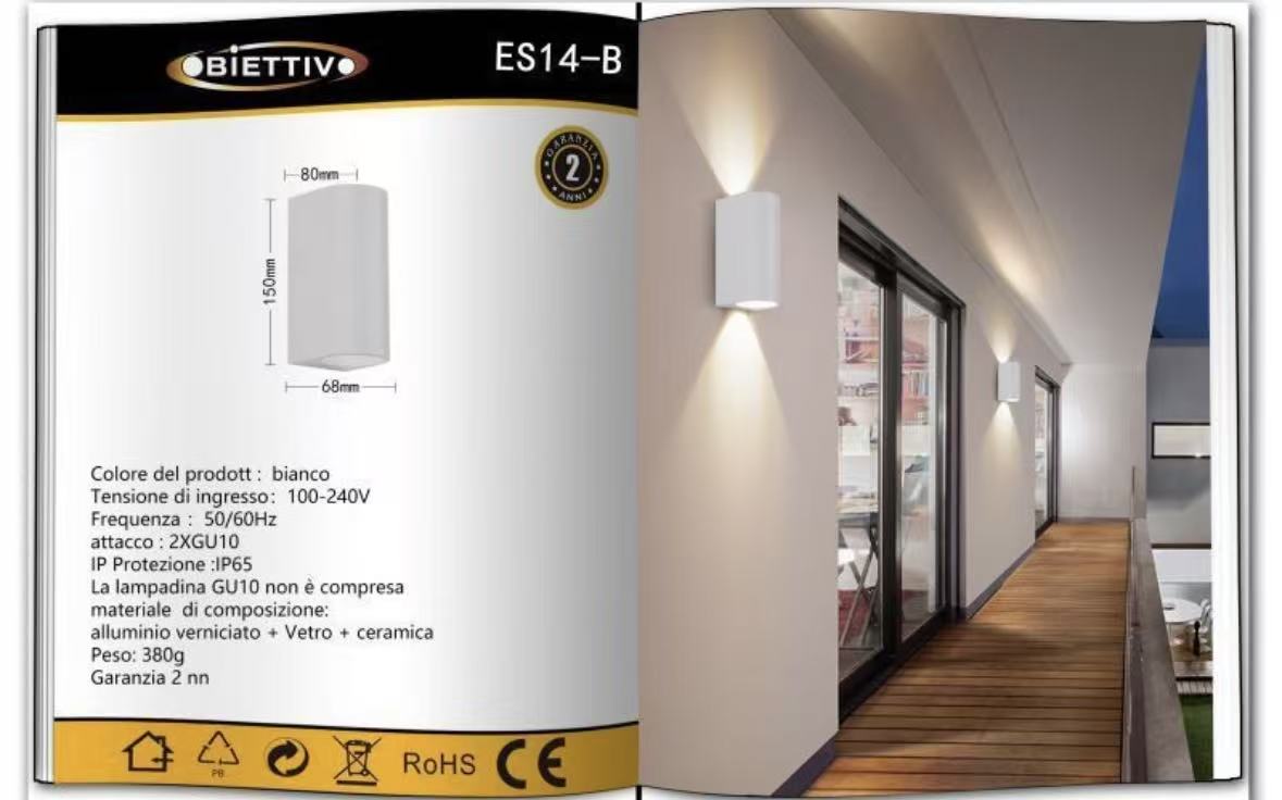 Applique LED da Esterno IP65, Lampada da Parete Moderna Up Down, 2x GU10, Alluminio per Giardino Terrazza Balcone – ES14