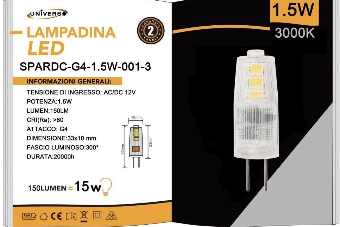 Lampadine LED G4 1.5W 150LM 12V 10 Pezzi SPARDC-G4-1.5W-001