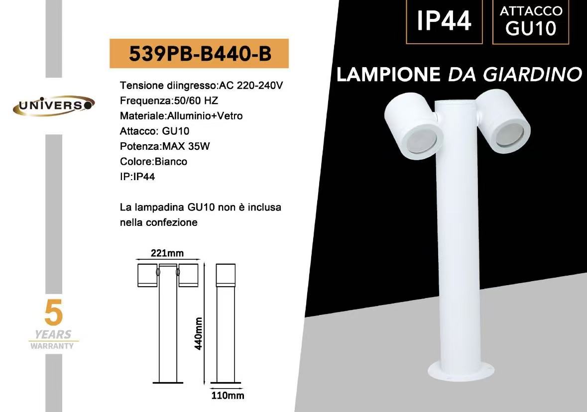 Fai clic per visualizzare la vista completa Risorse per la sicurezza e i prodotti Vuoi riciclare il tuo prodotto GRATUITAMENTE? Lampione da Giardino GU10 IP44 440mm, Palo Luce da Esterno Moderno in Alluminio, Attacco GU10, – Senza Lampadina 539PB-B440