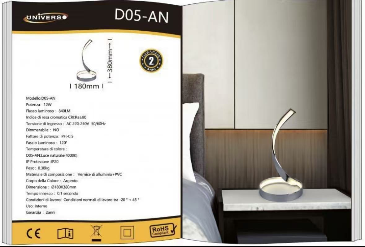 Lampada da Tavolo LED Design Moderno, 12W 840LM, Luce Calda/Naturale/Fredda, Lampada Comodino per Camera da Letto e Soggiorno- D05
