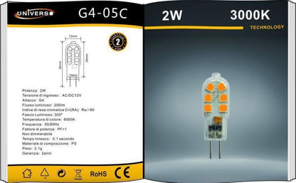 Lampadine LED G4 2W 200LM 12V 10 Pezzi Bi-Pin G4-05