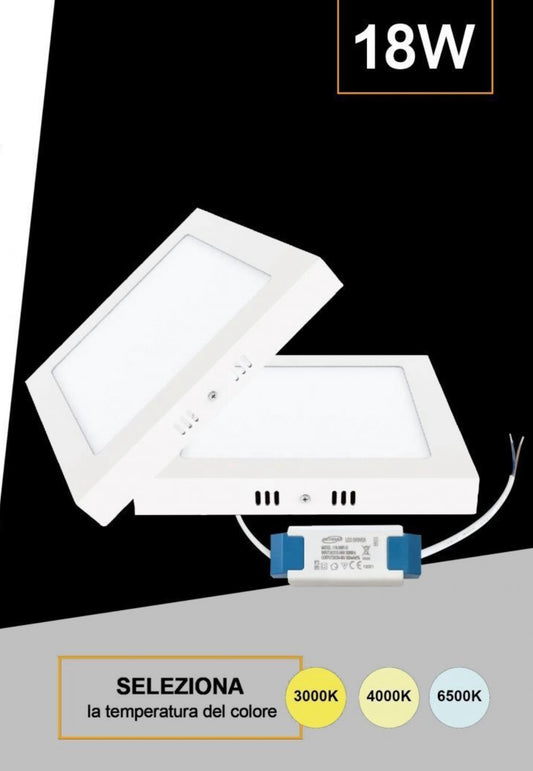 Pannello LED Quadrato da Soffitto 18W 1800LM, 3 Temperature Colore Selezionabili 3000K 4000K 6500K, Plafoniera LED 225x225mm, Altezza 35mm, Fascio 120°, CRI≥80, IP20, 1 Pezzo, P-225B-Q3C