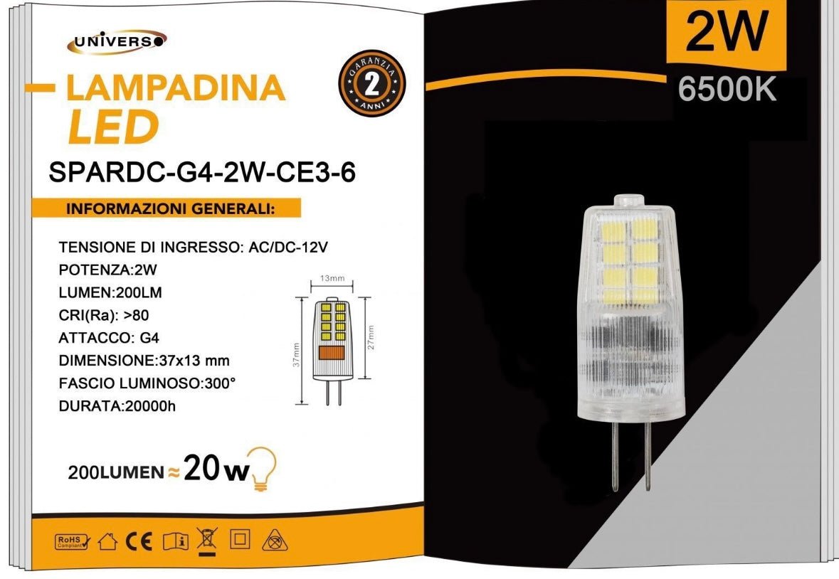 Lampadine LED G4 2W 200LM 12V 10 Pezzi G4-2W-CE3