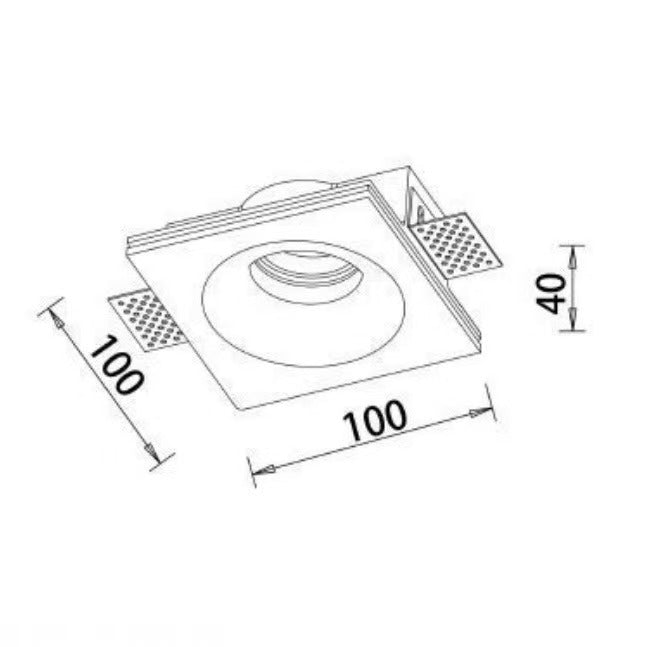 Portafaretto in Gesso da Incasso Quadrato per Cartongesso, Attacco GU10, Verniciabile, Bianco, Foro 105×105 mm GS-14